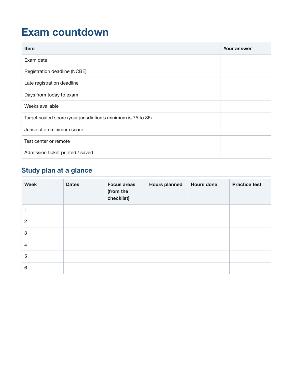 Exam countdown page
